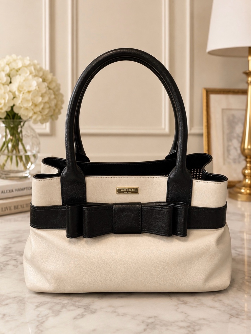 kate spade Black and Cream Leather Bow Tote - Picture 2 of 12